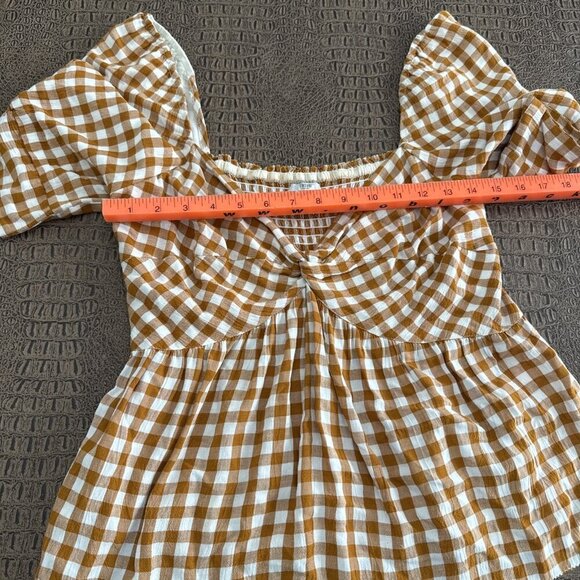 SAYLOR Glenny Gingham Puff Sleeve Top Orange White Size L - Picture 6 of 10